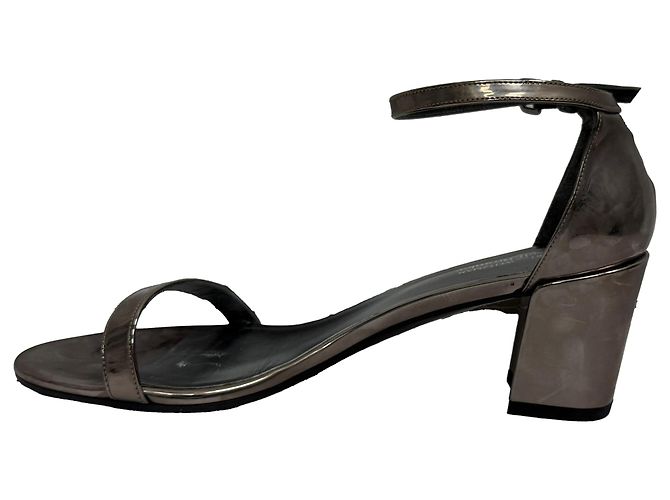 Stuart Weitzman MetallicSimple Chorus Ankle Strap Sandals in Silver Leather   Golden - view 4