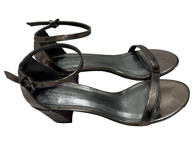 Stuart Weitzman MetallicSimple Chorus Ankle Strap Sandals in Silver Leather   Golden - view 5
