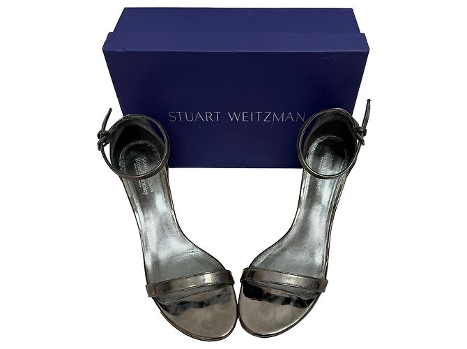 Stuart Weitzman MetallicSimple Chorus Ankle Strap Sandals in Silver Leather   Golden - view 9