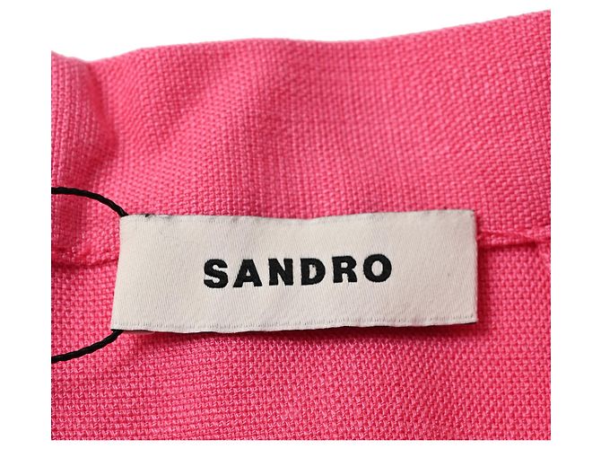 Falda midi recortada Sandro con abertura en algodón rosa - vista 4