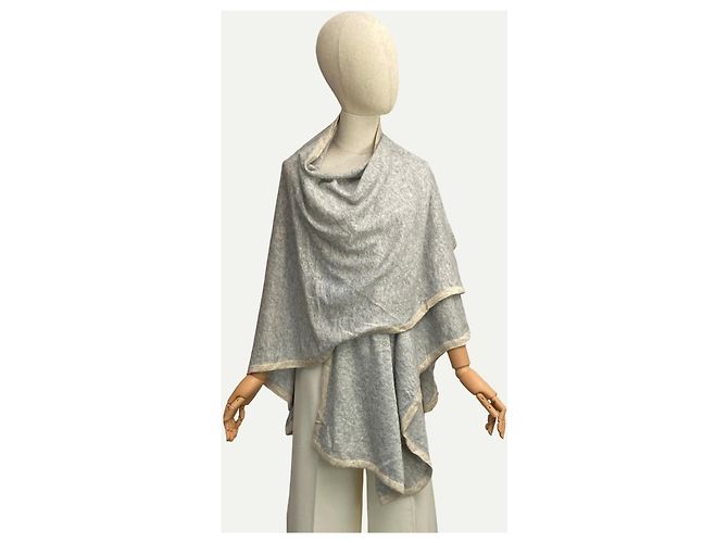 Autre Marque Poncho de cashmere cinza e creme Cru - vista 2