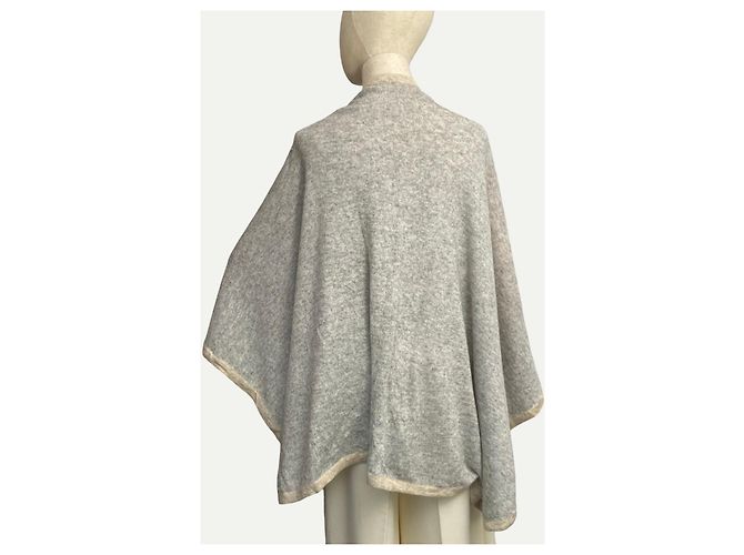 Autre Marque Poncho de cashmere cinza e creme Cru - vista 3