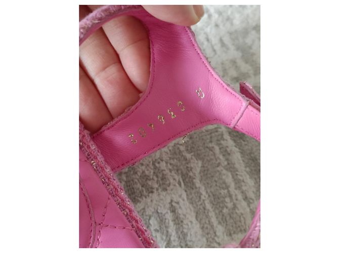 Chanel Pink Tweed Leder CC Perlenabsatzsandalen EU36.5 - Ansicht 3
