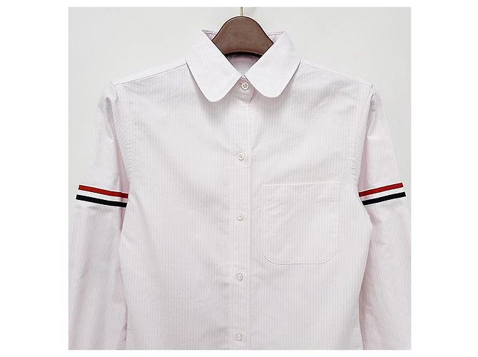 Thom Browne Camicia Oxford a Strisce Tre Strisce Rosa Chiaro - vista 4