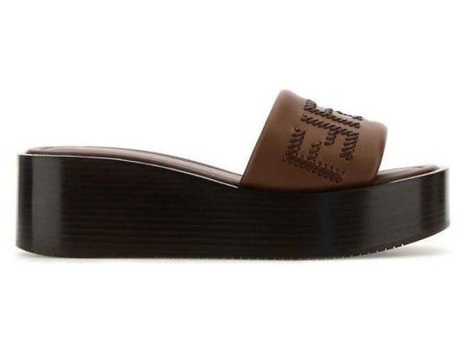 Fendi Leather Platform Slide Brown - view 4