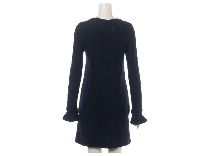 Chanel Kleid aus blauer Wolle und Kaschmir mit Kabelstrick FR34 Marineblau - Ansicht 2