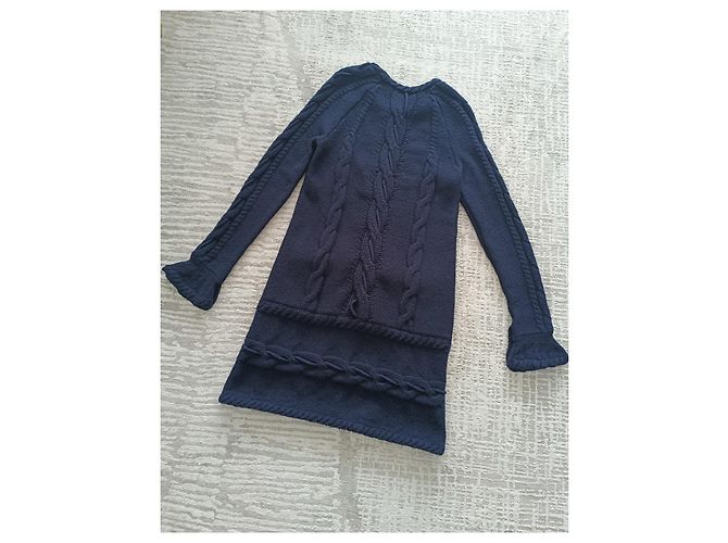 Chanel Kleid aus blauer Wolle und Kaschmir mit Kabelstrick FR34 Marineblau - Ansicht 4