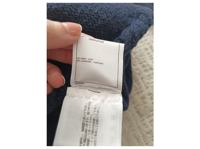 Chanel Kleid aus blauer Wolle und Kaschmir mit Kabelstrick FR34 Marineblau - Ansicht 6