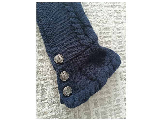 Chanel Kleid aus blauer Wolle und Kaschmir mit Kabelstrick FR34 Marineblau - Ansicht 7
