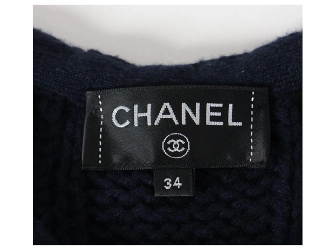 Chanel Kleid aus blauer Wolle und Kaschmir mit Kabelstrick FR34 Marineblau - Ansicht 8