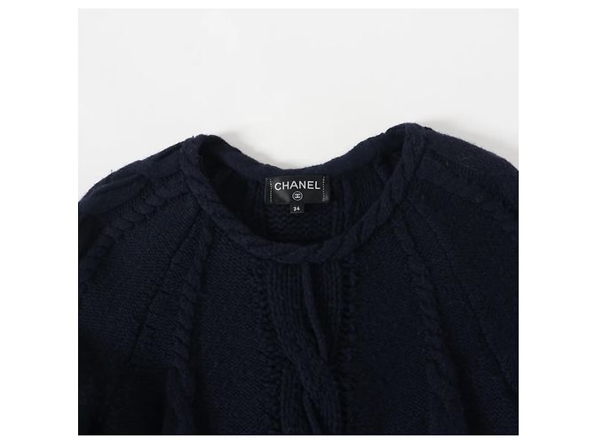 Chanel Kleid aus blauer Wolle und Kaschmir mit Kabelstrick FR34 Marineblau - Ansicht 9