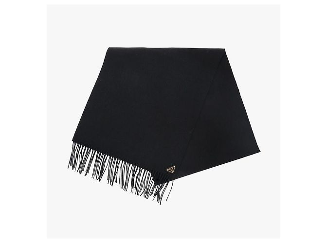 Prada Fransen-Schal aus Seide und Kaschmir mit Logo Schwarz - Ansicht 6