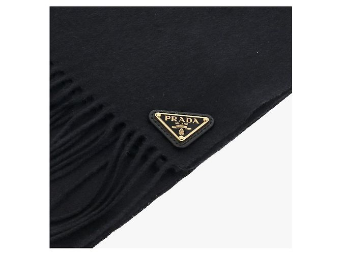 Prada Fransen-Schal aus Seide und Kaschmir mit Logo Schwarz - Ansicht 7