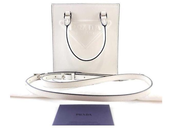 Prada Borsa a tracolla con logo in rilievo Saffiano Bianco - vista 6