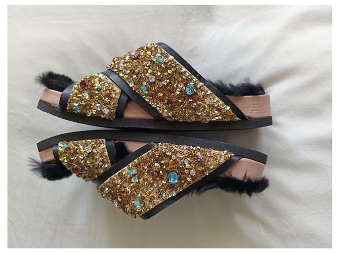 Céline CELINE S/S 2013 LAUFMODE KRISTALLVERZIERTE SCHUHE GRÖSSE EU36 Schwarz Golden - Ansicht 3