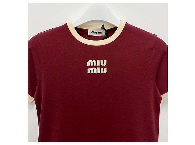 Miu Miu Gerades T-Shirt mit Logo Amaranth Weiß - Ansicht 11