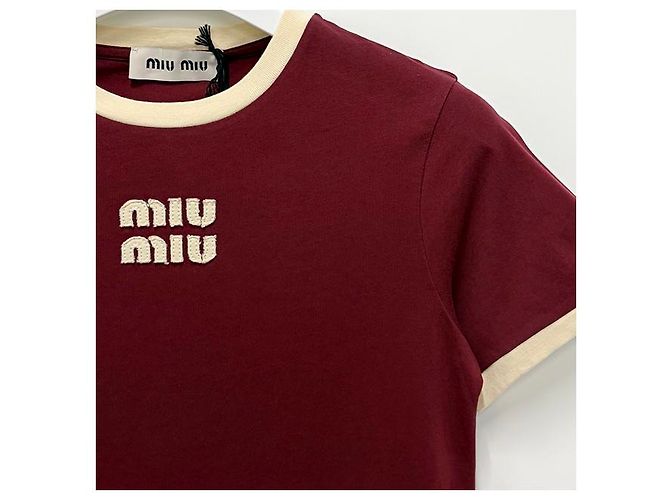 Miu Miu Gerades T-Shirt mit Logo Amaranth Weiß - Ansicht 12