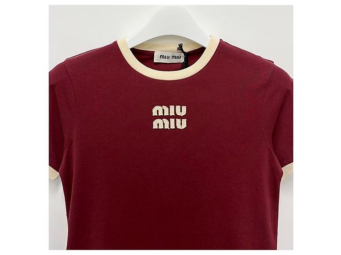 Miu Miu Gerades T-Shirt mit Logo Amaranth Weiß - Ansicht 3