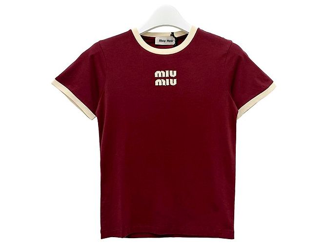 Miu Miu Gerades T-Shirt mit Logo Amaranth Weiß - Ansicht 9