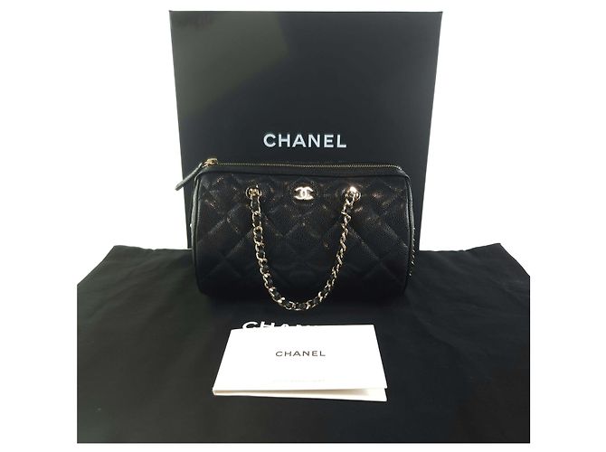 Bowling Chanel Borsa cilindrica in caviale, borsa a spalla, borsa a tracolla. Nero - vista 7