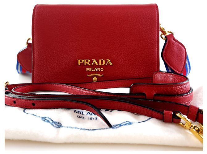 Prada Bolsa de Ombro Crossbody Vitello Daino Vermelho - vista 6