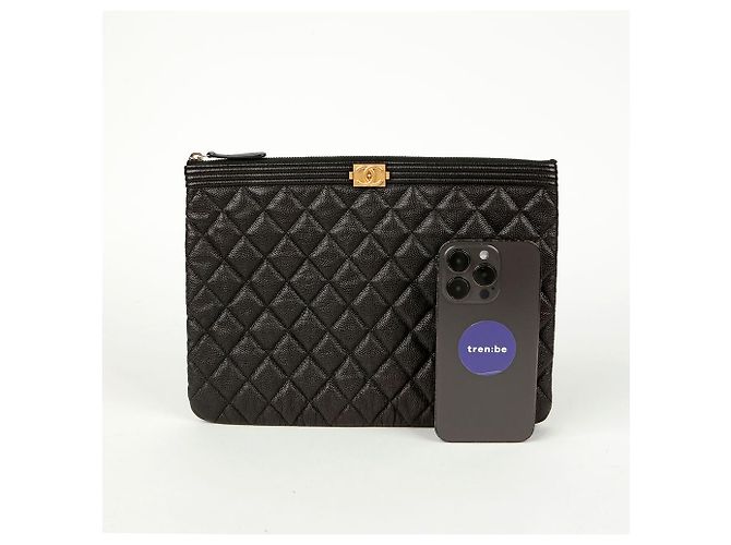 Chanel Clutch Medio in Pelle Caviar Boy Nero - vista 9
