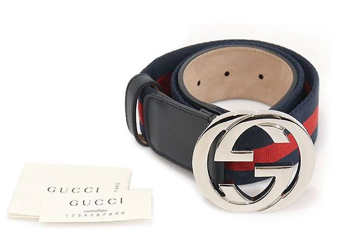Gucci Cinturón de mujer de cuero azul marino con hebilla entrelazada WEB - vista 2