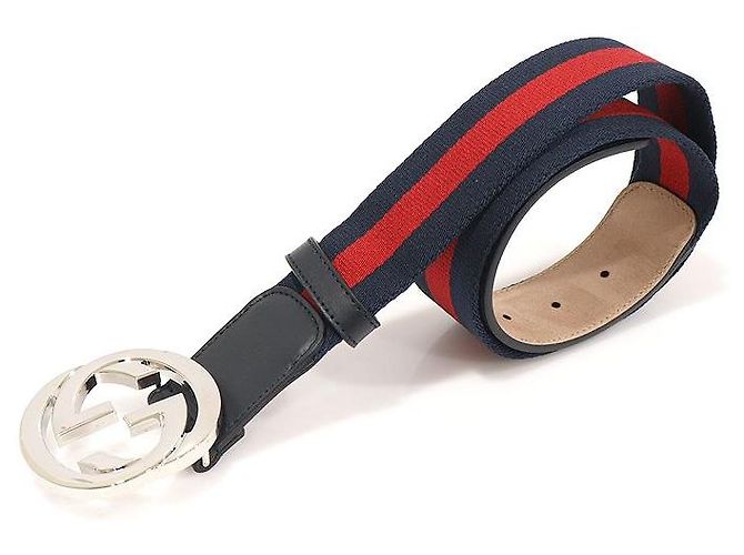 Gucci Cinturón de mujer de cuero azul marino con hebilla entrelazada WEB - vista 3