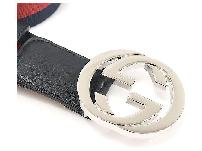 Gucci Cinturón de mujer de cuero azul marino con hebilla entrelazada WEB - vista 4