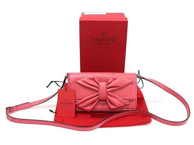 Valentino Borsa a tracolla in pelle rosa profondo con nastro - vista 2