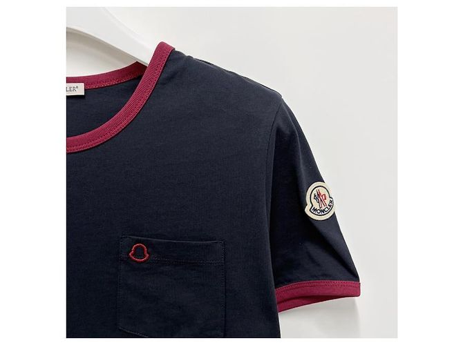 Moncler Blaue Baumwoll-T-Shirt mit gesticktem Logo - Ansicht 12