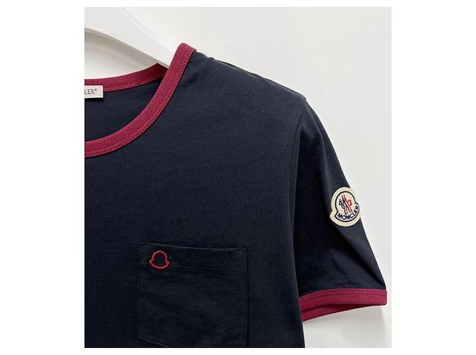 Moncler Blaue Baumwoll-T-Shirt mit gesticktem Logo - Ansicht 4