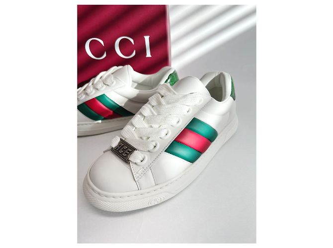 Gucci Sneakers in pelle Ace Web Bianco - vista 8