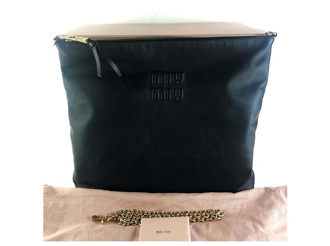 Miu Miu Borsa a spalla con catena e logo in rilievo Nero - vista 6