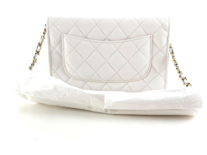 Chanel Borsa a tracolla con catena caviar classica Bianco - vista 3