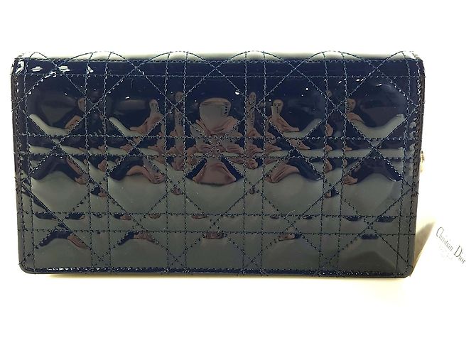 Dior Pochette a tracolla in vernice Cannage Lady con catena Nero - vista 3