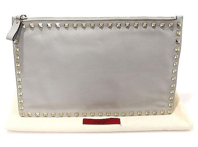 Valentino Pochette in pelle di vitello grigia con borchie dorate Rockstud Marrone - vista 2
