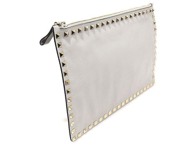 Valentino Pochette in pelle di vitello grigia con borchie dorate Rockstud Marrone - vista 3