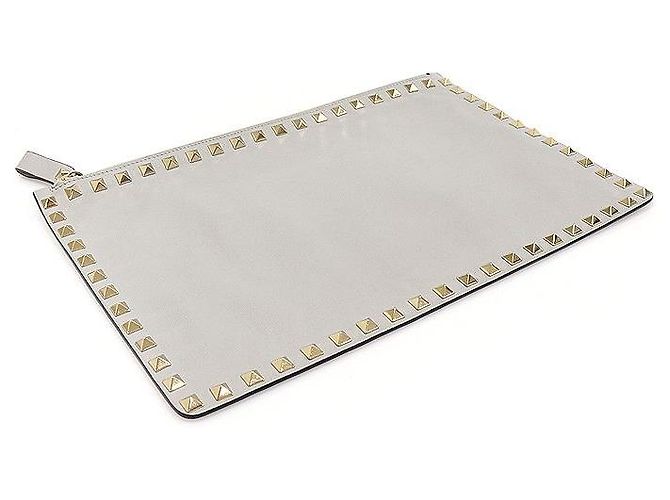Valentino Pochette in pelle di vitello grigia con borchie dorate Rockstud Marrone - vista 4