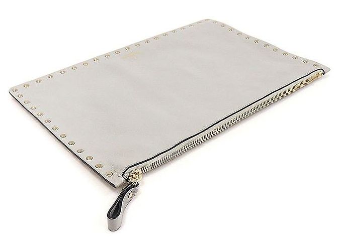 Valentino Pochette in pelle di vitello grigia con borchie dorate Rockstud Marrone - vista 5