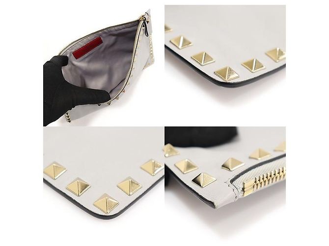 Valentino Pochette in pelle di vitello grigia con borchie dorate Rockstud Marrone - vista 6
