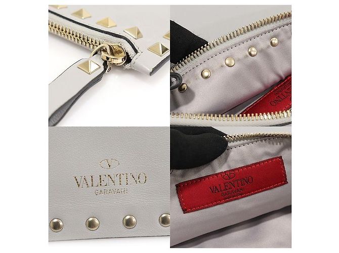 Valentino Pochette in pelle di vitello grigia con borchie dorate Rockstud Marrone - vista 7