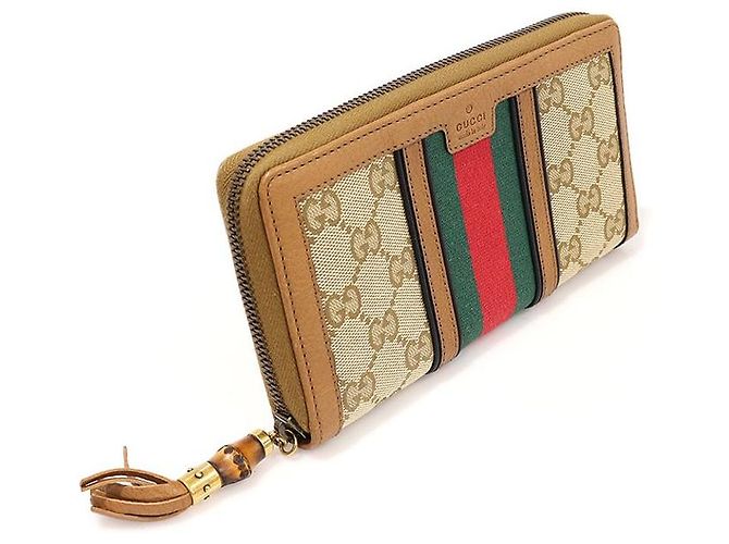 Bamboo Gucci Rania Zip Langbörse aus Bambus mit GG-Logo-Jacquard und WEB-Tassel Braun - Ansicht 2