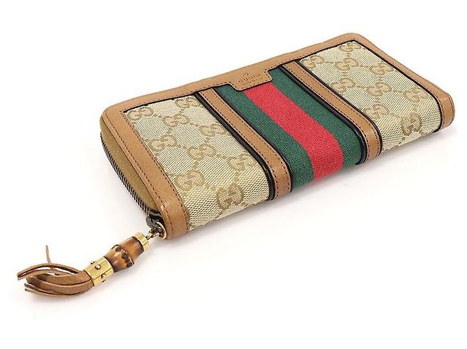 Bamboo Gucci Rania Zip Langbörse aus Bambus mit GG-Logo-Jacquard und WEB-Tassel Braun - Ansicht 3