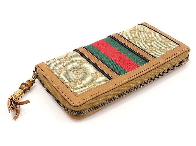 Bamboo Gucci Rania Zip Langbörse aus Bambus mit GG-Logo-Jacquard und WEB-Tassel Braun - Ansicht 4