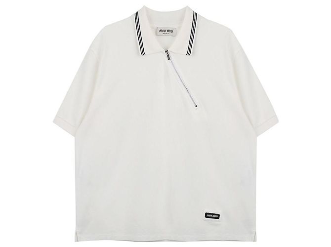 Miu Miu Polo de Piqué de Algodón con Cremallera Blanco - vista 3