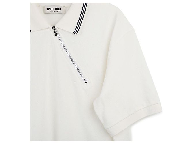 Miu Miu Polo de Piqué de Algodón con Cremallera Blanco - vista 6