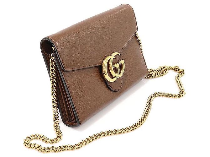 Gucci Mini borsa a tracolla GG Marmont in pelle texturizzata marrone con catena - vista 3