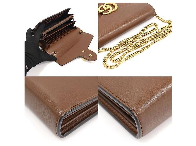Gucci Mini borsa a tracolla GG Marmont in pelle texturizzata marrone con catena - vista 6