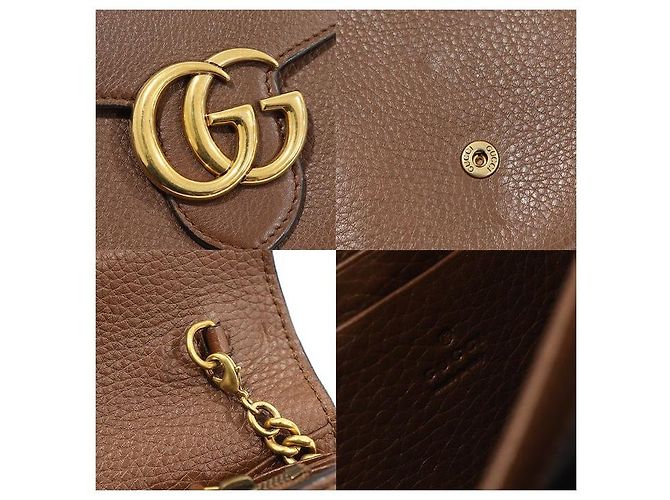 Gucci Mini borsa a tracolla GG Marmont in pelle texturizzata marrone con catena - vista 7